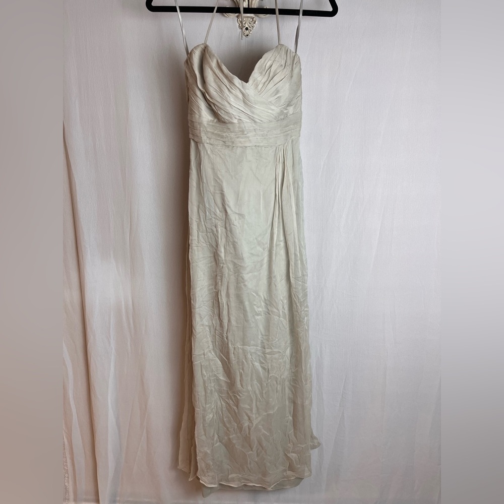 Amsale 100% silk floor length dress with thin halter ties size 10